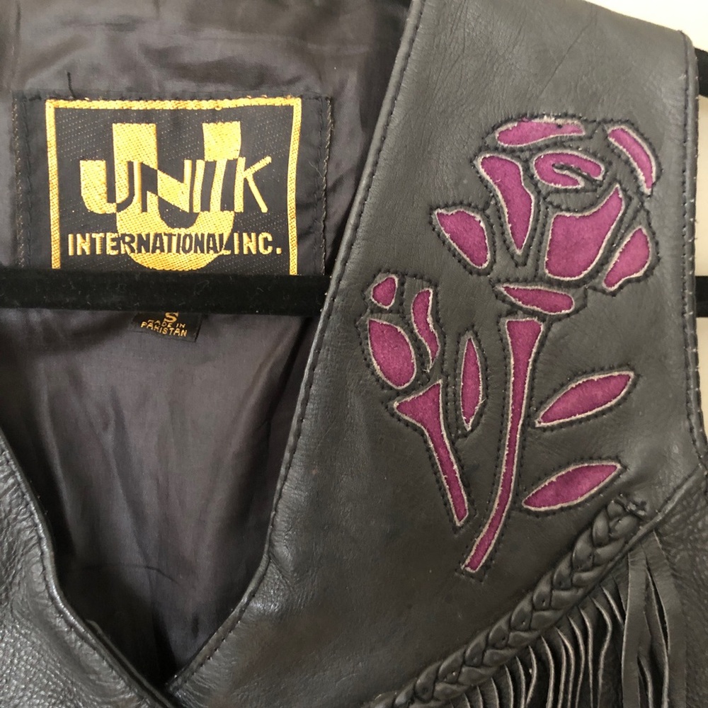 Vintage Unik International Inc Black Purple Motorcycle Leather Vest Size Small. - Picture 8 of 8